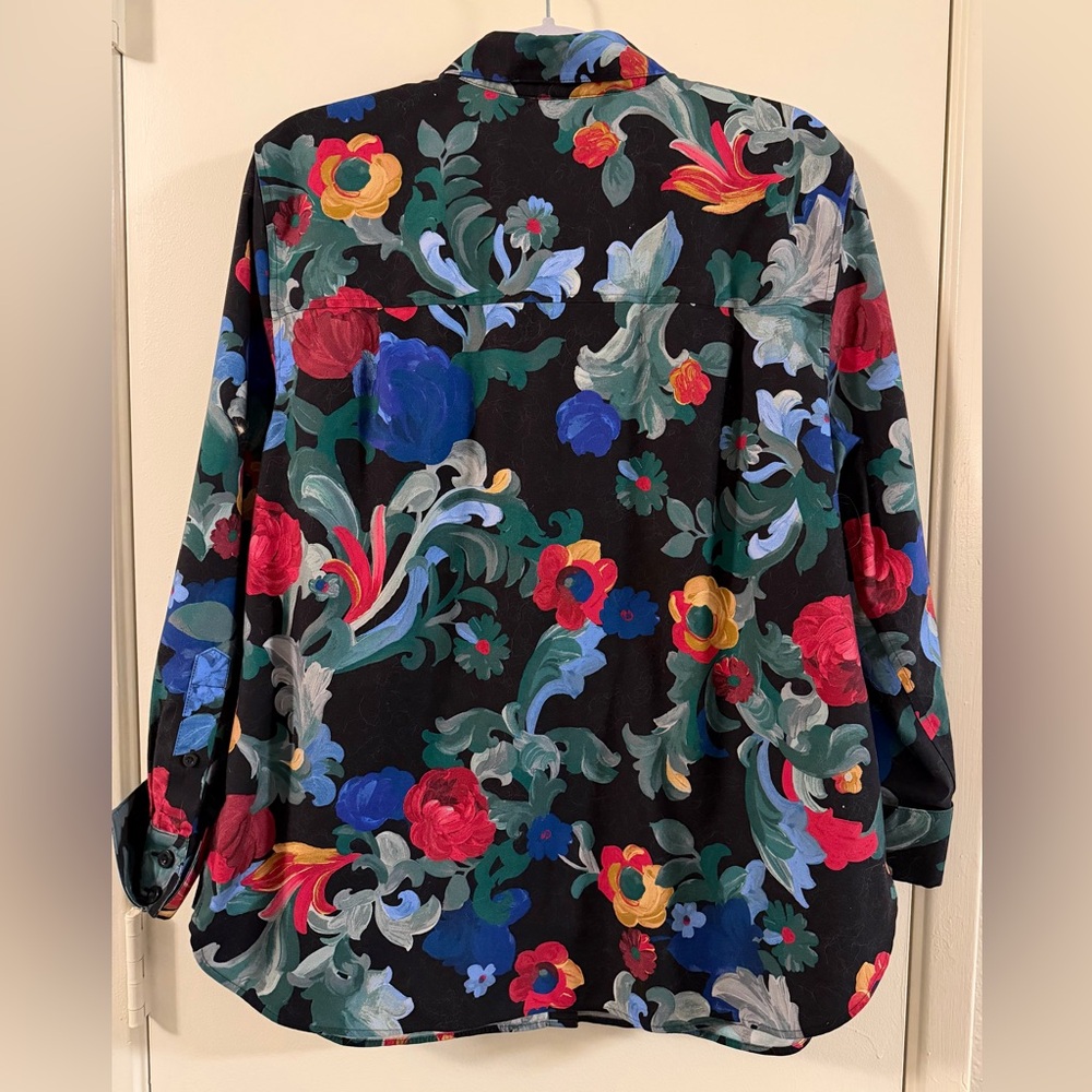Chico's Navy and Black Printed Top with Label Detail